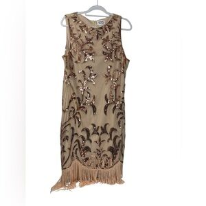 Unique Vintage Sequin Embellished Sleeveless Fringed Dress like new size XL